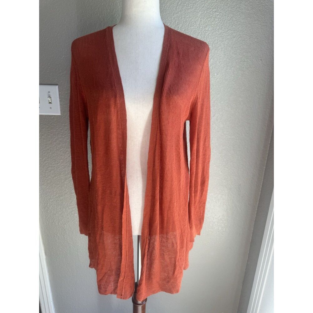 Eileen‎ Fisher Orange Sweater Cardigan Linen Organic Small Lightweight Knit